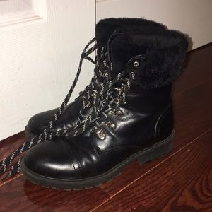 Black Faux Leather/Fur Boots